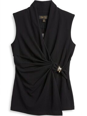 Truth Black Sleeveless Draped Camisole with Ring Detail